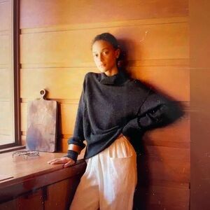 OZMA Maya Turtleneck Alpaca & Wool Sweater, Heathered Black, XS